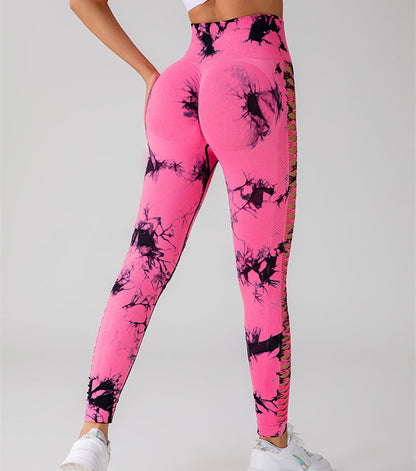 Hollow Tie Dye Printed Yoga Pants High Waist Butt Lift Women Gym From House Rose Red L