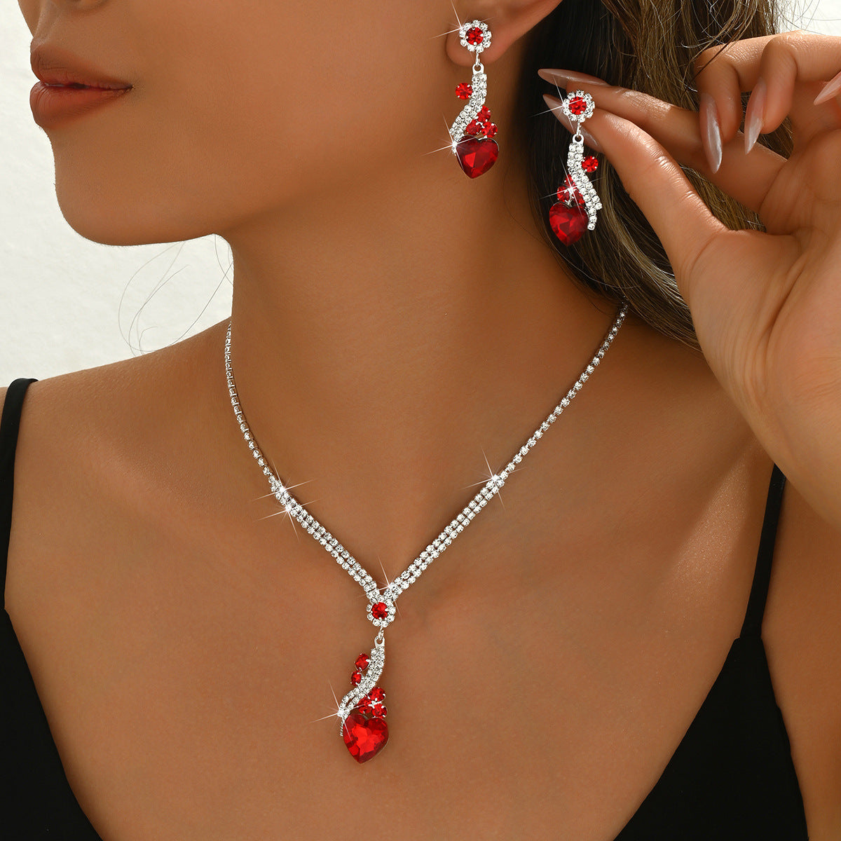 Cross-Border Jewelry Bridal Trendy Jewelry Peach Heart Crystal Jewelry Gym From House G430 red