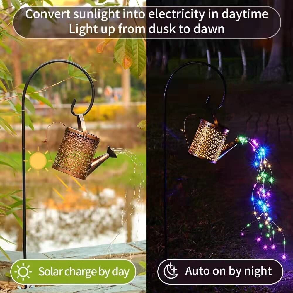 1 2pcs Watering Can Lights, Copper Solar Garden Lights Outdoor Gym From House