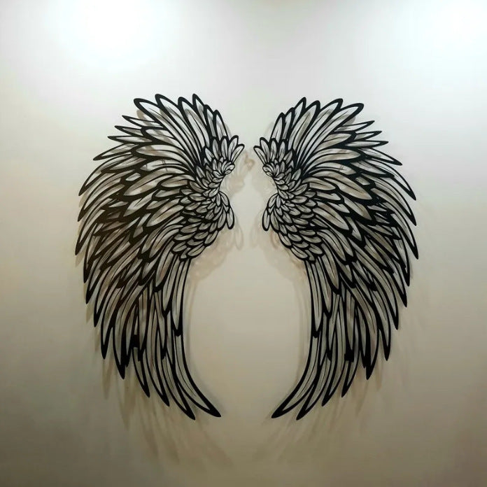 Carved Metal Wall Decor Art With Light Angel Wings Decoration House DealSniper.net