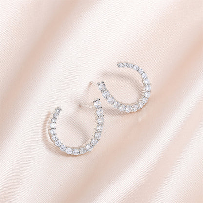 Women's C-shaped Stud Earrings With Rhinestones Earrings Jewelry dealsniper-net White White Gold Plated