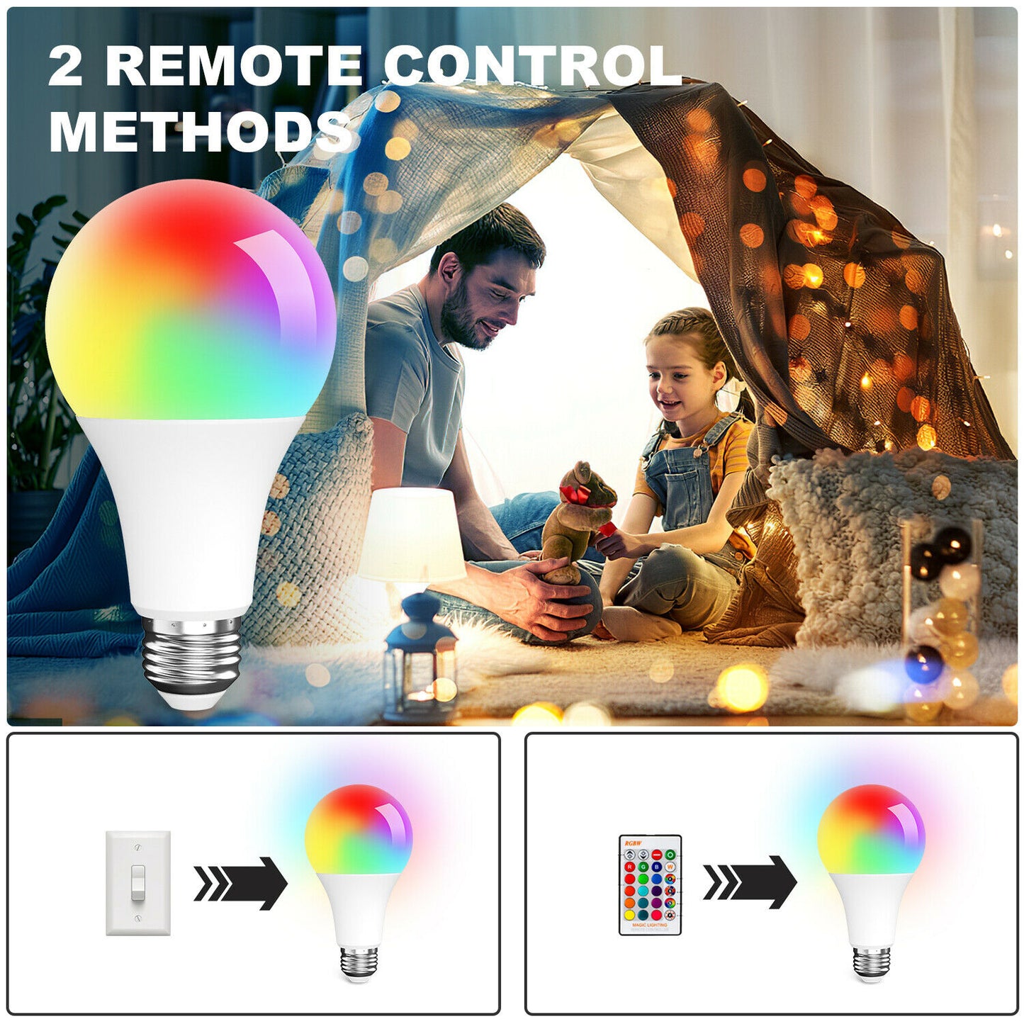 LED Light Bulb 15W RGB Smart Wireless Remote Dimmable Lamp Color Changing Smart WiFi LED Light Bulb Multi-Color For Alexa Home dealsniper-net