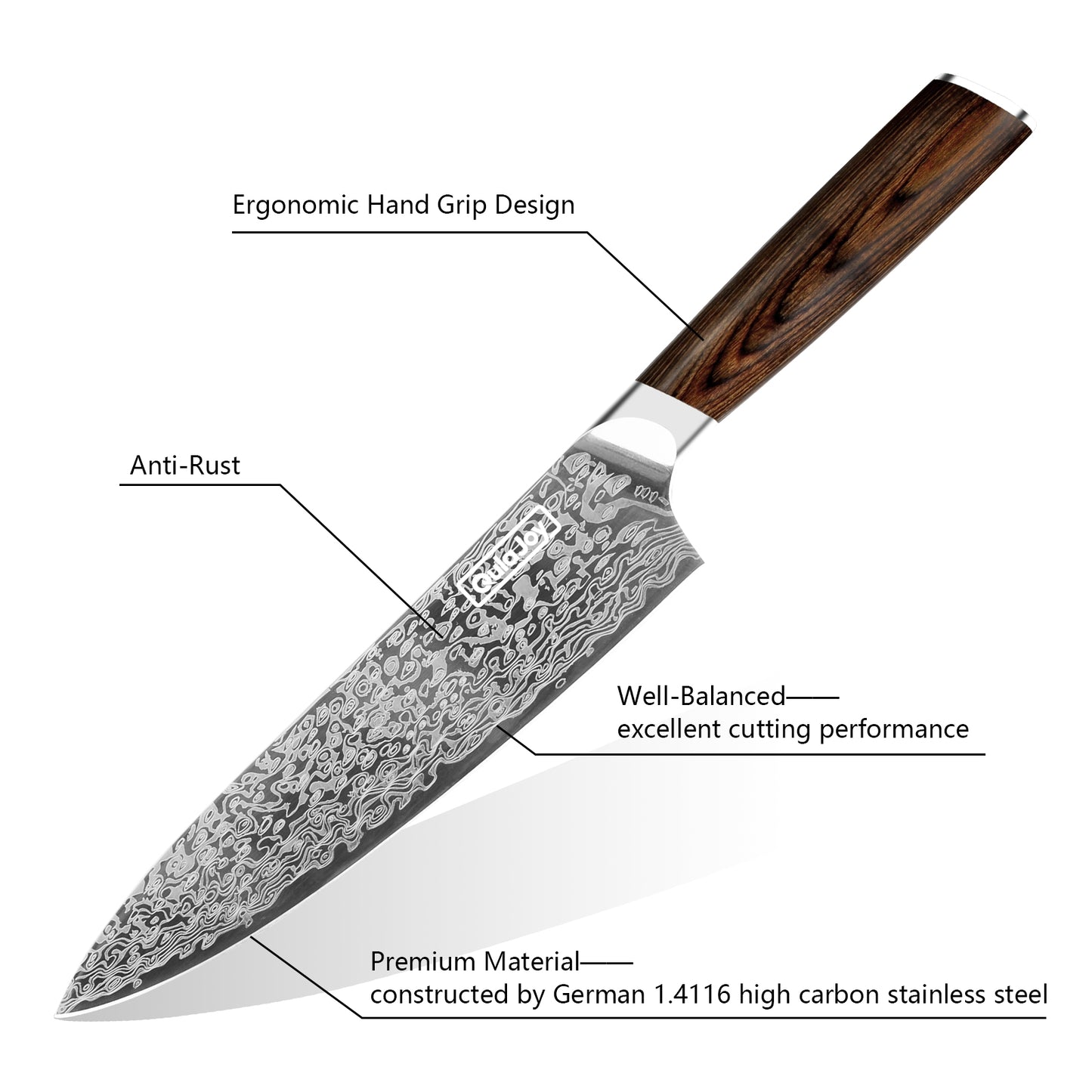 Qulajoy Japanese Chef Knife Kitchen Knife High Carbon German Steel Cooking Knives Damascus Pattern Japanese Knife With Ergonomic Handle For Home Kitchen Outdoor Kitchen DealSniper.net