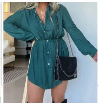 Women's Long Sleeve Jumpsuit With Button Fashion Shirt Dress Women dealsniper-net