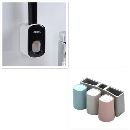 Wall Mounted Automatic Toothpaste Holder Bathroom Accessories Set Dispenser Kitchen dealsniper-net Black Three cups