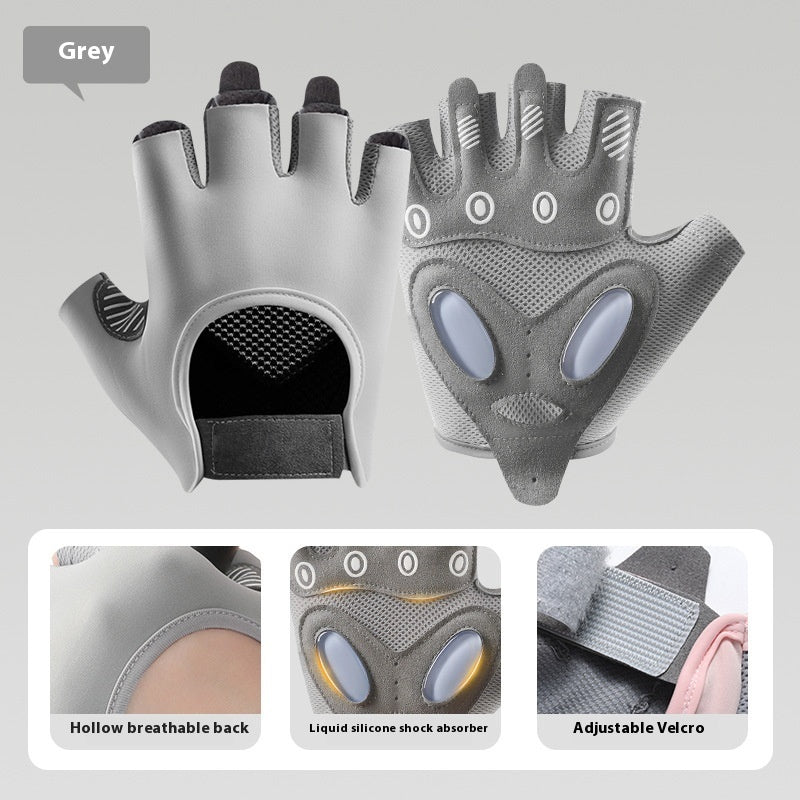 Women's Half Finger Training Thickened Liquid Silicone Fitness Gloves Sports Gym From House Gray L
