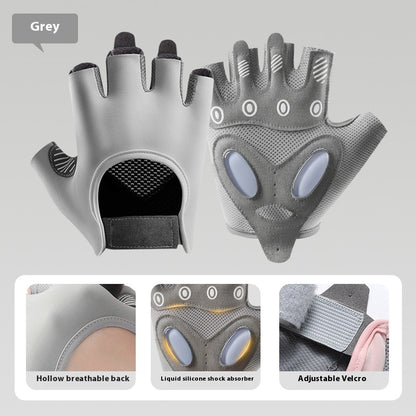 Women's Half Finger Training Thickened Liquid Silicone Fitness Gloves Sports Gym From House Gray L
