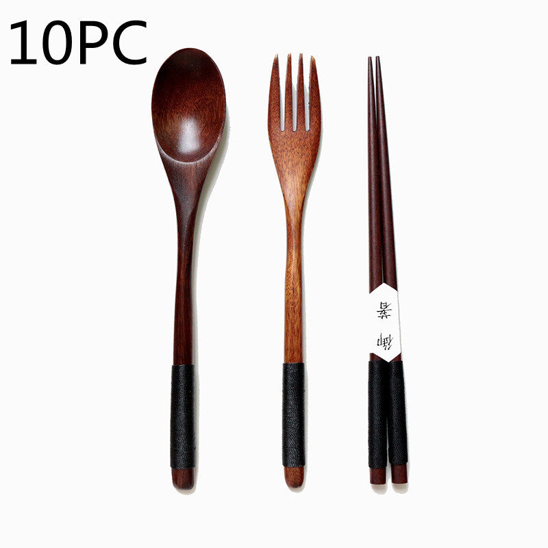 Kitchen Wooden Bamboo Spoon Cooking Utensil Tools Kitchen dealsniper-net A Black 10PC