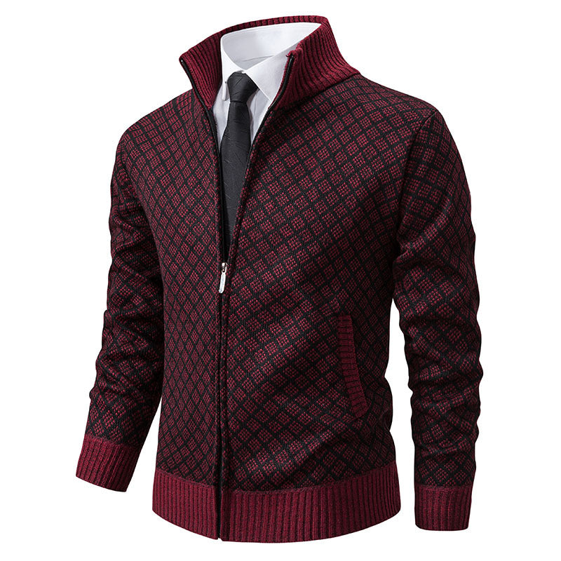 Thickened Plaid Print Jacket Cardigan Fashion Slim Fit Zipper Men Gym From House