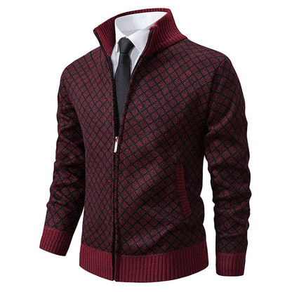 Thickened Plaid Print Jacket Cardigan Fashion Slim Fit Zipper Men Gym From House