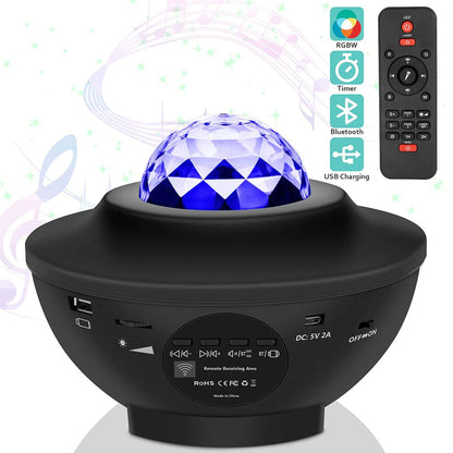 USB LED Star Night Light Music Starry Water Wave LED Projector Light Bluetooth Projector Sound-Activated Projector Light Decor Home dealsniper-net Black