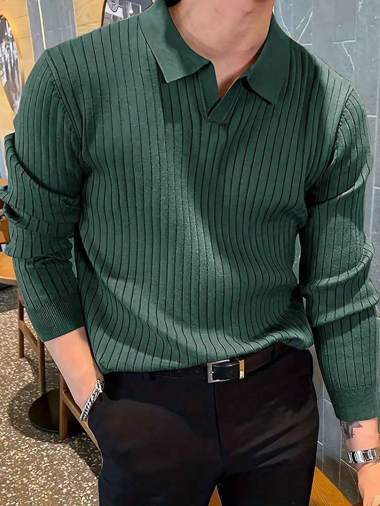 Lapel Texture Stretch Slim Knit Polo Shirt Men Polo Shirt Fashion Men DealSniper.net
