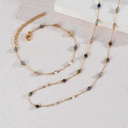Stainless Steel Natural Stone Necklace Bracelet Set For Women Jewelry DealSniper.net