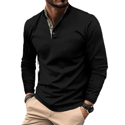 Men's Double Layer Lapel Polo Shirt Fashion Waffle