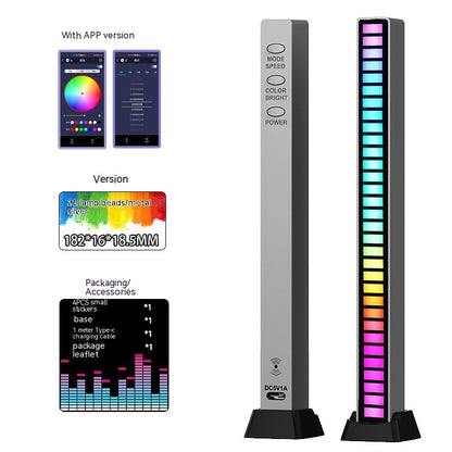 Led Sound Control Light Bar RGB Ambient Pickup Rhythm Lamp Music House DealSniper.net 32 Lights Metal Silver APP 5V Built In Battery Style
