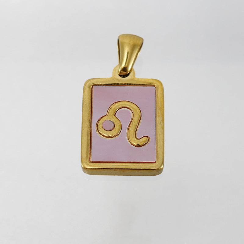 Stainless Steel Square Shell Zodiac Necklace Jewelry dealsniper-net Leo Pink