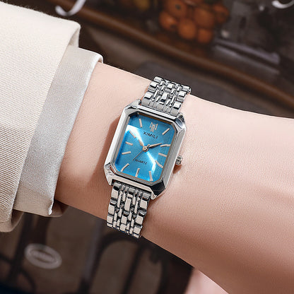 Fashion Simple Square Steel Strap Women's Watch Jewelry DealSniper.net Silver Sky Blue