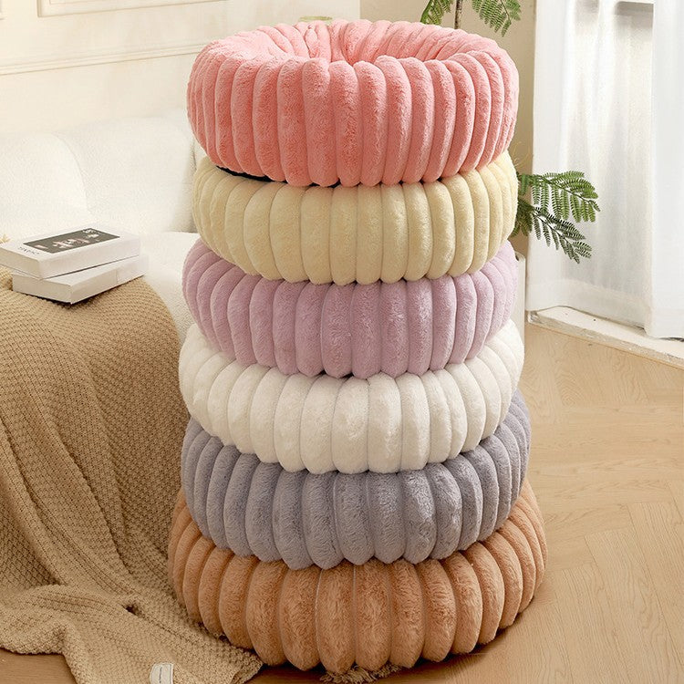 Pet Kennels Long Plush Round Cat Nest Winter Warm Dog Beds Pets Gym From House