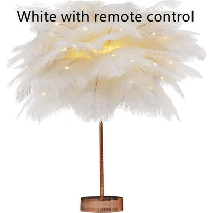 Feather Lamp Nordic Desk Lamp European-Style Night Light Home Decor dealsniper-net White with remote control