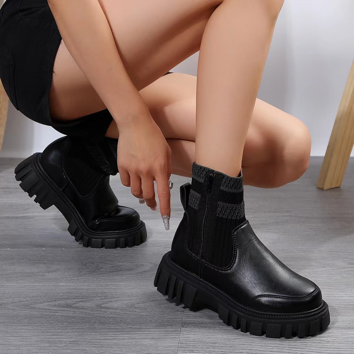 Fashion Mid-tube Boots With Zipper Design Non-slip Boots Women dealsniper-net