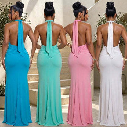New Women's Halter Deep V Ruffled Mermaid Evening Party Dress Women Gym From House