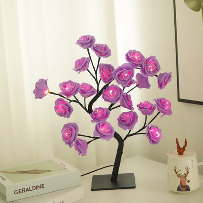 Bedroom Room Rose Tree Lamp Decoration Home Decor Gym From House A Purple rose 24lights on black USB