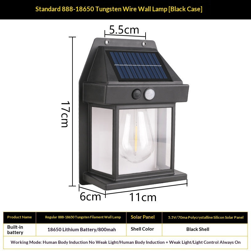 Outdoor Solar Tungsten Wall Light With Motion Sensor IP65 Outdoor DealSniper.net Black Style18650 1PC