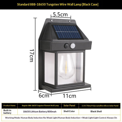 Outdoor Solar Tungsten Wall Light With Motion Sensor IP65 Outdoor DealSniper.net Black Style18650 1PC