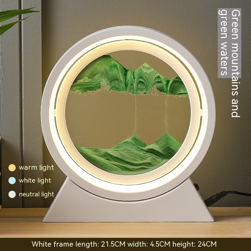 Quicksand Painting Hourglass Decoration Small Night Lamp Atmosphere Gift Home Decor DealSniper.net Dry Battery Plug In Type White Frame Green Sand