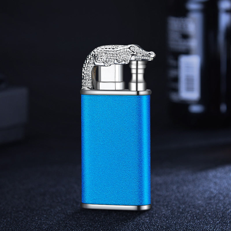 Creative Blue Flame Lighter Dolphin Dragon Tiger Double Fire Gadgets dealsniper-net Blue Scrub Crocodile bk872 1PCS