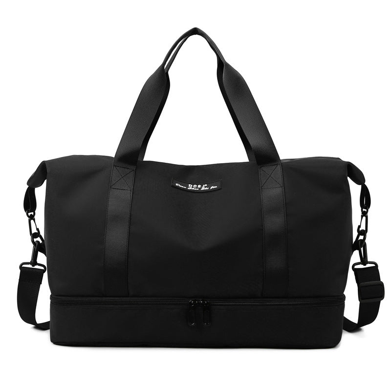 Large Capacity Travel Duffle Bag With Shoes Compartment Portable Sports Gym Fitness Waterfproof Shoulder Bag Weekender Overnight Handbag Women Travel dealsniper-net Black