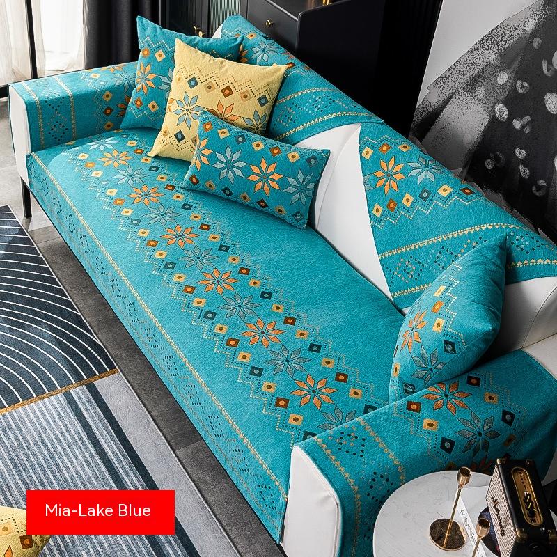 Bohemian Sofa Cushion Four Seasons Universal Chenille Non-slip Cover House DealSniper.net Lake Blue 110 × 110