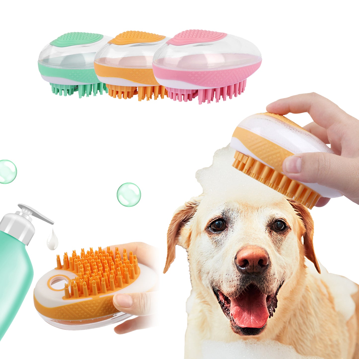Dog Cat Bath Brush 2-in-1 Pet SPA Massage Comb Soft Silicone Pets Pets dealsniper-net