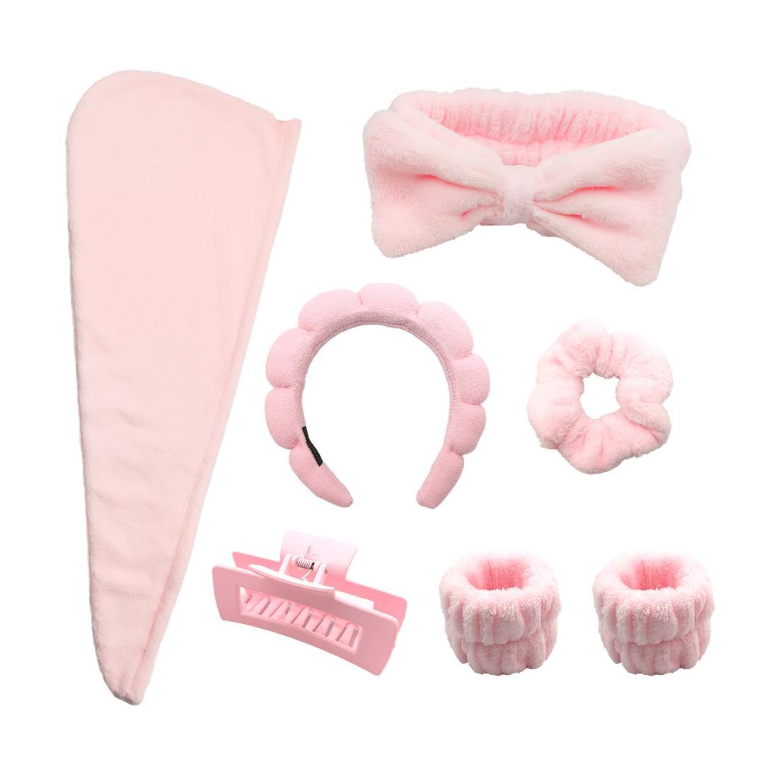 Head Clasp, Hair Dryer Hat Bracelet Hair Tie Seven-piece Set Of Grab Clip Powder Beauty dealsniper-net Pink