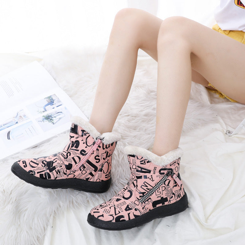 Letter Print Boots Winter Warm Plush Snow Boot Women Shoes