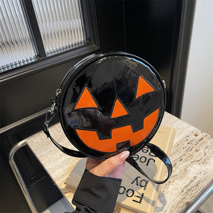 Halloween Pumpkin Small Round Bag Girls Funny Cute Shoulder Bag Women dealsniper-net Black