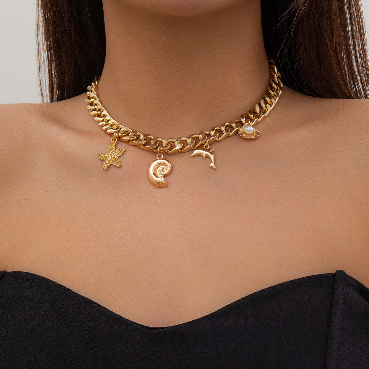 Creative Boho Conch Dolphin Starfish Pendant Fashion Jewelry Jewelry dealsniper-net Necklace Gold