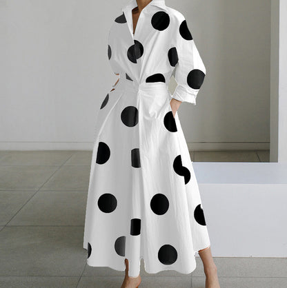 Long-sleeve Blouse Elastic Waist Swing Dress Women DealSniper.net
