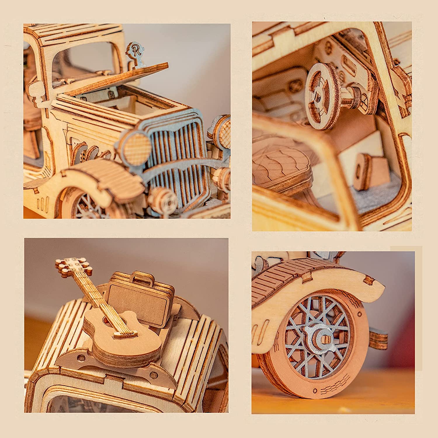 Vintage Car Model 3D Wooden Puzzle Toys For Chilidren Kids dealsniper-net