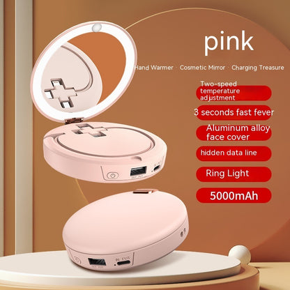 Makeup Mirror Hand Warmer Mini Multi-function Beauty dealsniper-net Pink 5000mah