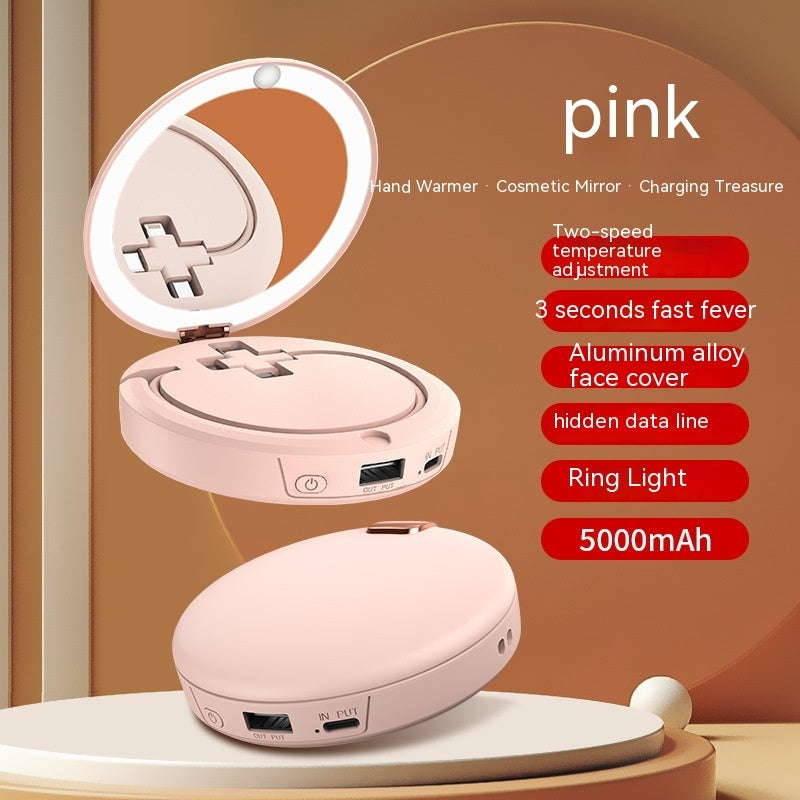 Makeup Mirror Hand Warmer Mini Multi-function Beauty DealSniper.net Pink 5000mah