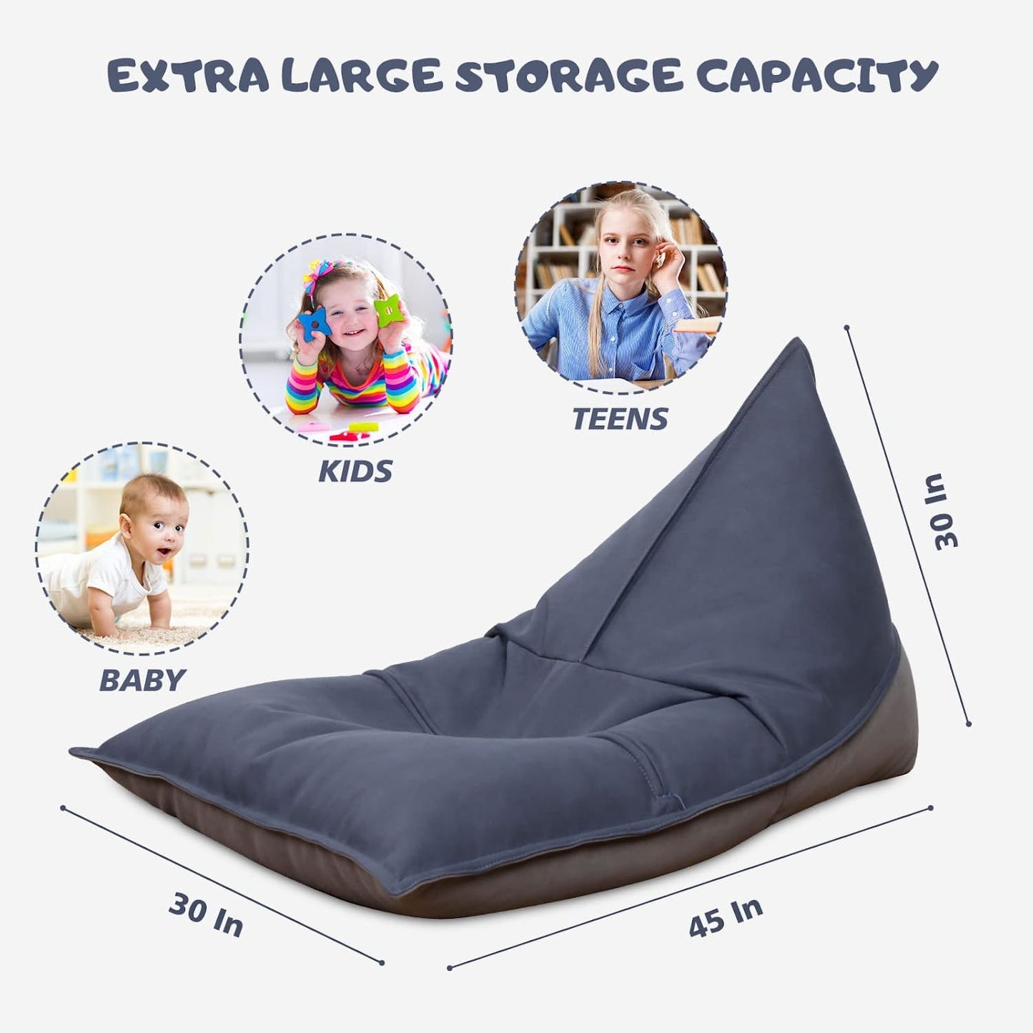 Stuffed Animal Storage Bean Bag Chair Cover For Kids And Parents - Cover ONLY,Washable Premium Canvas Stuffie Seat Grey Blue Kids dealsniper-net