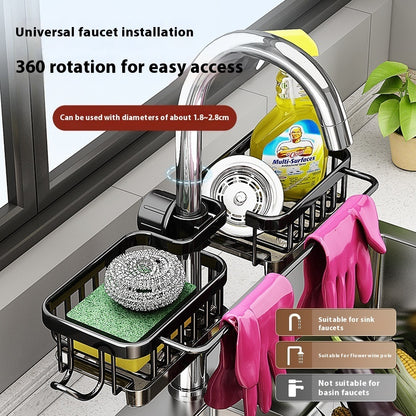 Kitchen Space Aluminum Sink Faucet Storage Rack Dishwasher Kitchen DealSniper.net