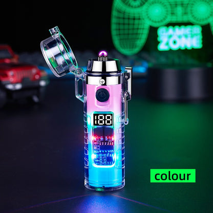 Transparent Shell Dual Arc USB Charging Lighter Outdoor Outdoor dealsniper-net Pink Blue Gradient HB256 Gift Box