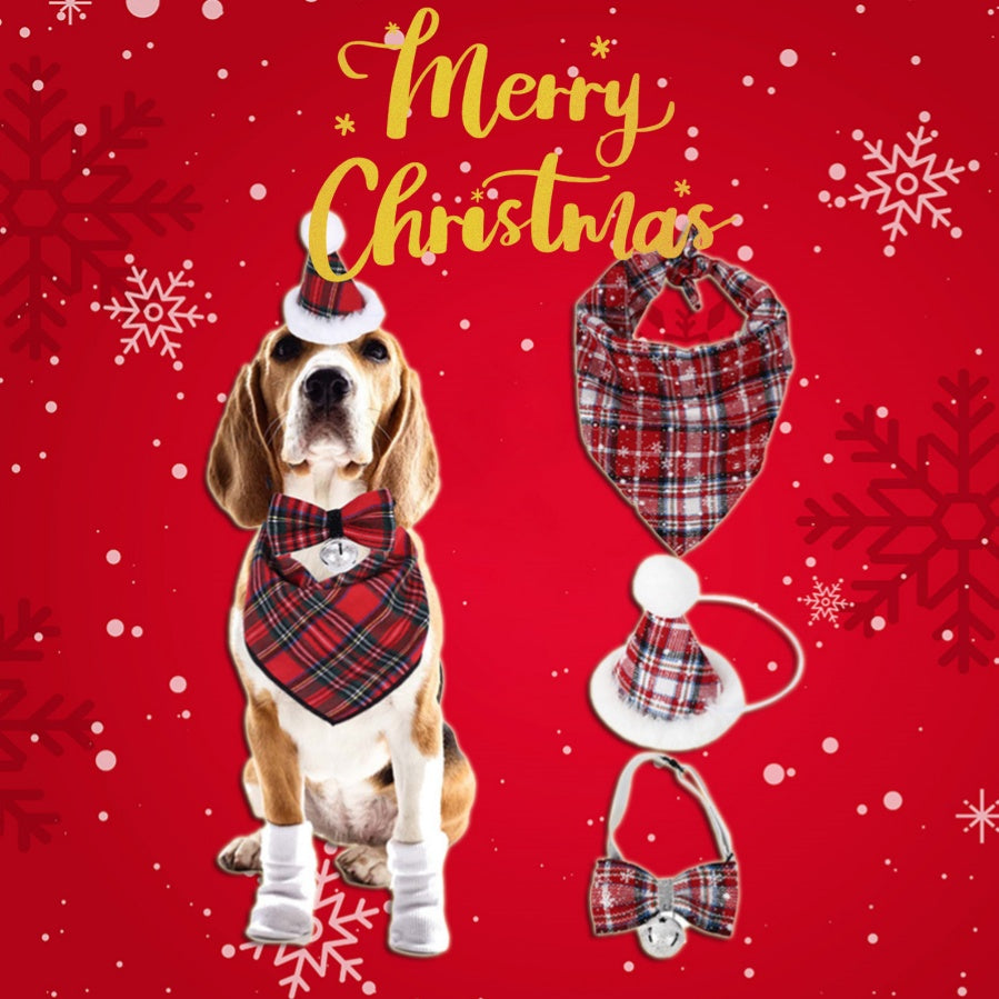 Christmas Triangle Pet Towel Santa Deer Print Dog Scarf Collar Pets Gym From House