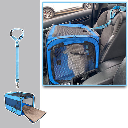 Pet Travel Carrier Bag Portable Pet Bag Folding Fabric Pet Carrier Pets dealsniper-net Blue With pet safety belt S