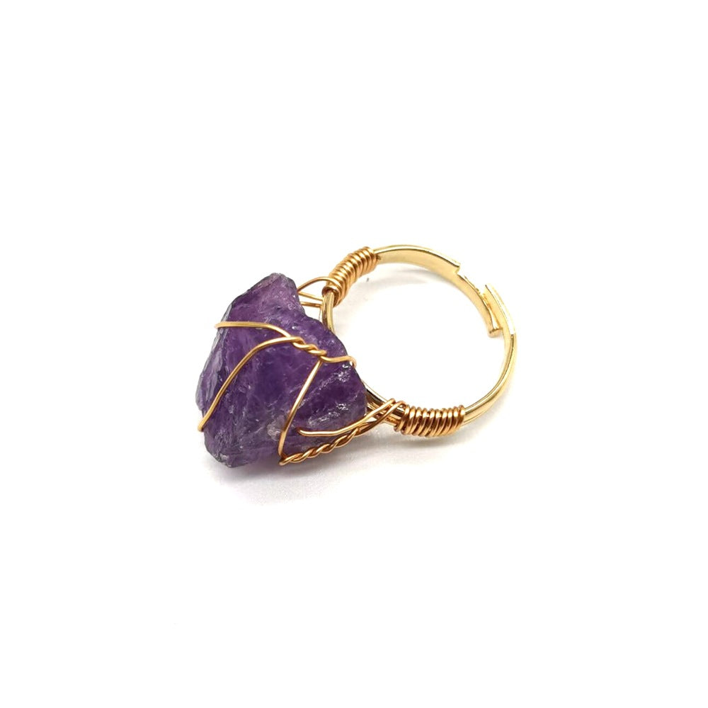 Personality Hand Wrapped Rough Stone Agate Ring Jewelry dealsniper-net Amethyst adjustable