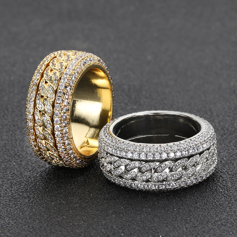 Fashion Statement Hip Hop Zircon Ring Rotatable Cuban Ring Jewelry dealsniper-net