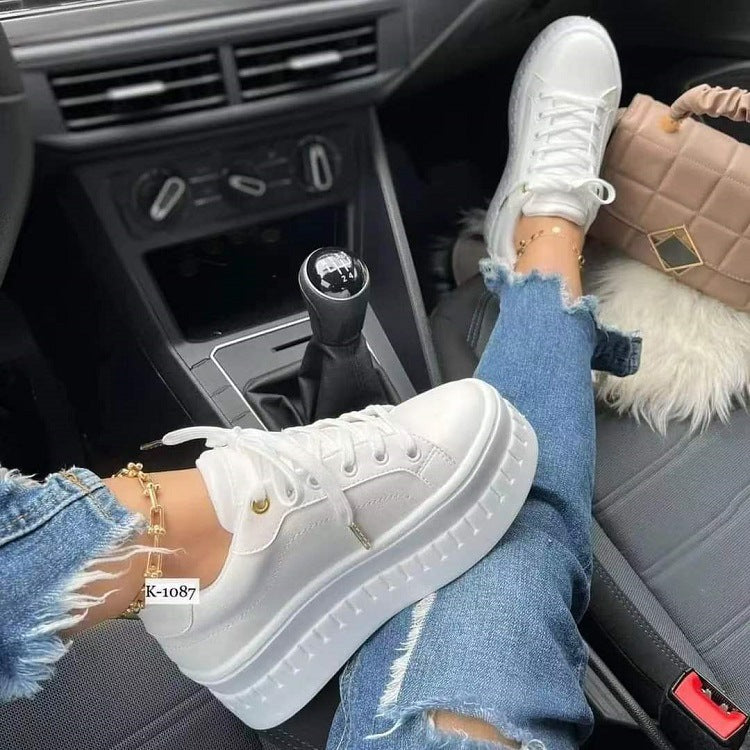 Chunky Heel Shoes Ankle Boots Lace-up Sneakers For Women