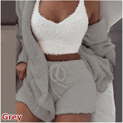 3 Pieces Of Fashionable Ladies Plush Home Clothes Women dealsniper-net Grey S